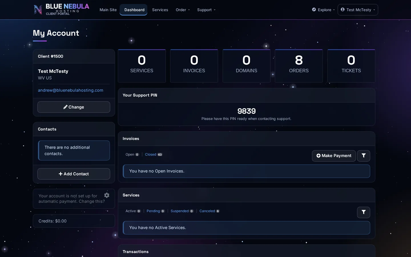 Your account dashboard
