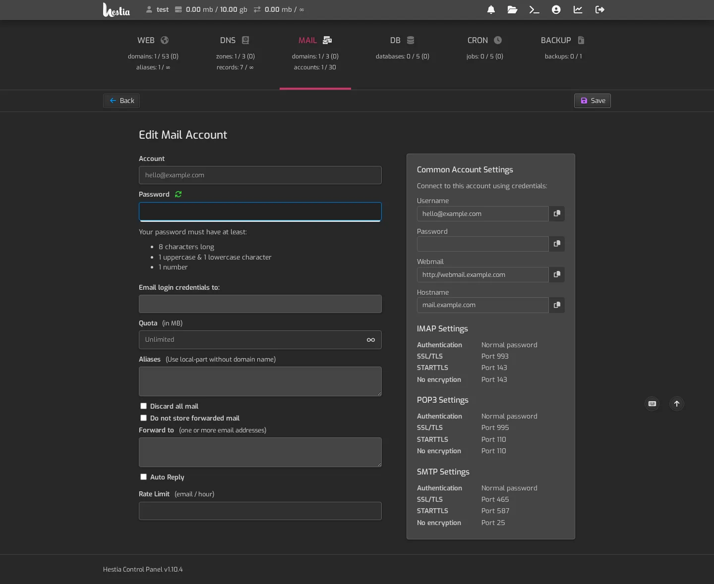 Edit a mailbox with a new password