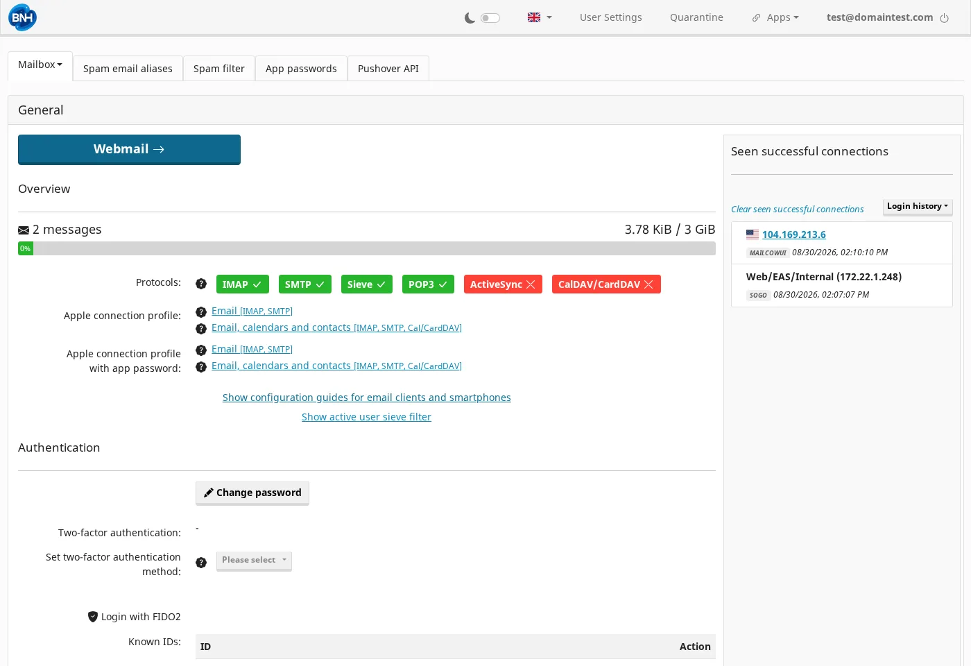 The webmail login page